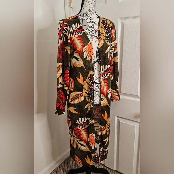 G.I.L.I. olive palm printed duster size small - Picture 5 of 9